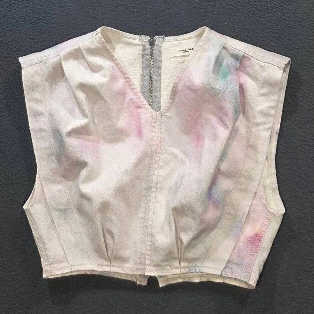 Isabel Marant Etoile Sleeveless voile Tie-Dye Denim Top Size S A010611
